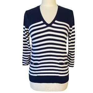Lauren Ralph Lauren Nautical Striped Sweater Gold Buttons Old Money Preppy-M